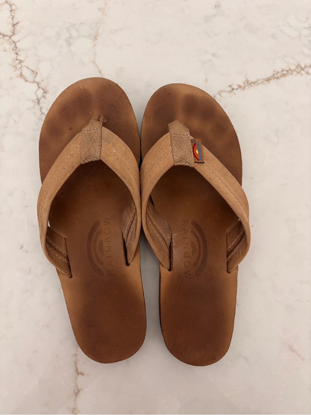 Rainbow Tan Leather Flip Flop Sandals